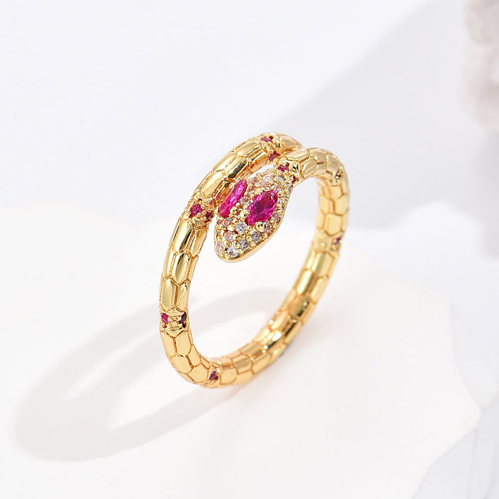 Fashion Snake Copper Gold Plated Zircon Open Ring 1 Piece