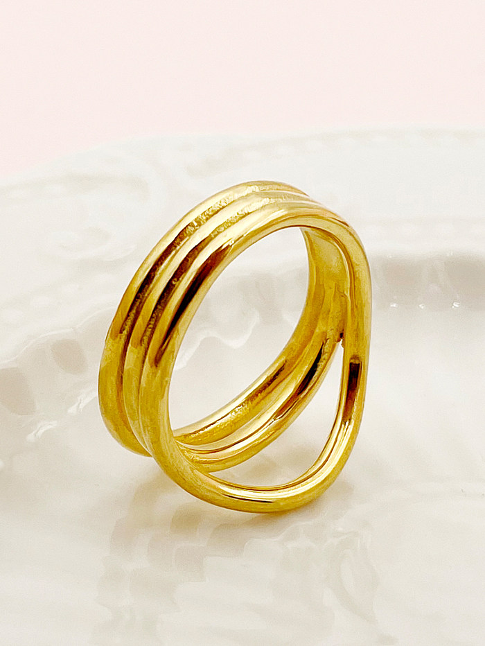 Simple Style Solid Color Lines Stainless Steel Gold Plated Rings In Bulk