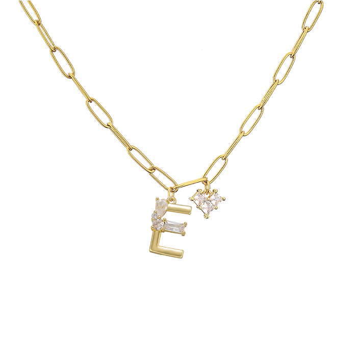 Collier de lettres anglaises en forme de cœur micro-incrusté de Zircon, collier en acier inoxydable