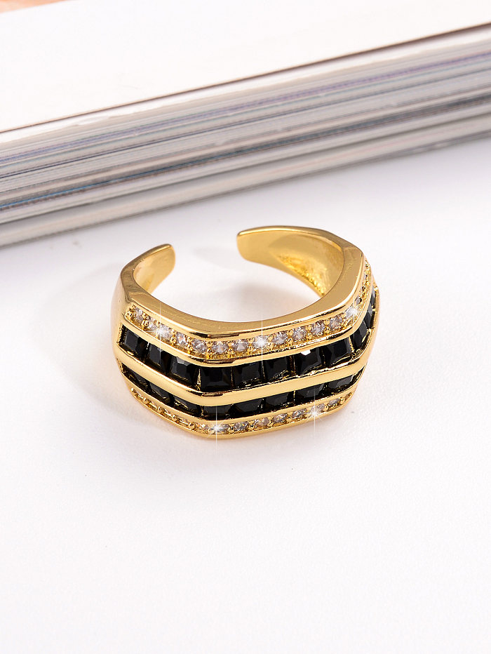 Vintage Style Shiny C Shape Copper Plating Inlay Zircon 18K Gold Plated Open Rings