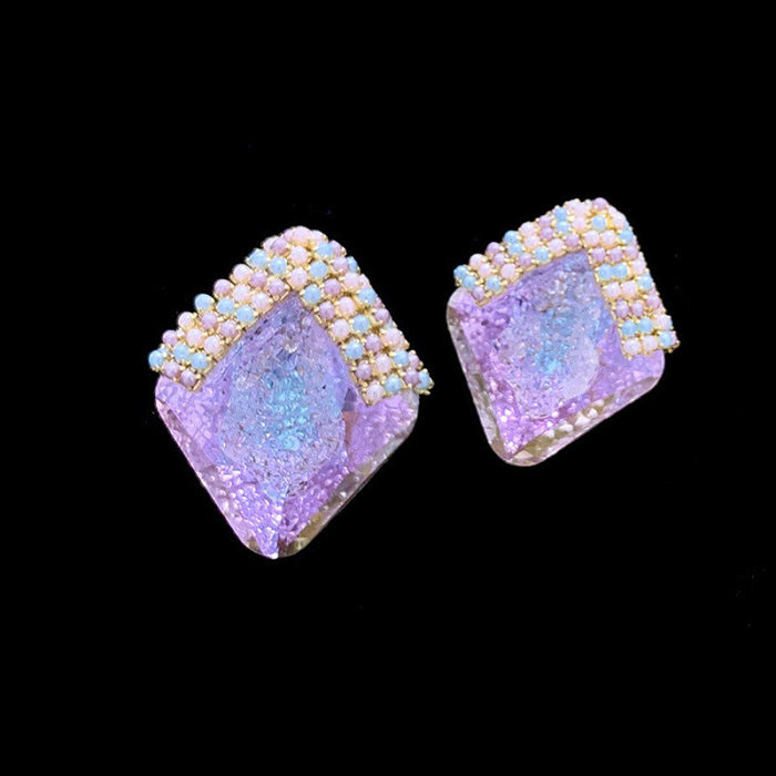 1 Pair Simple Style Shiny Rhombus Inlay Copper Crystal Ear Studs