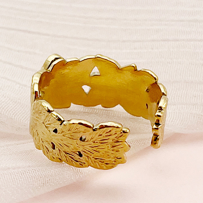 Estilo vintage estilo simples folhas gotas de água chapeamento de aço inoxidável incrustações strass banhado a ouro anéis abertos