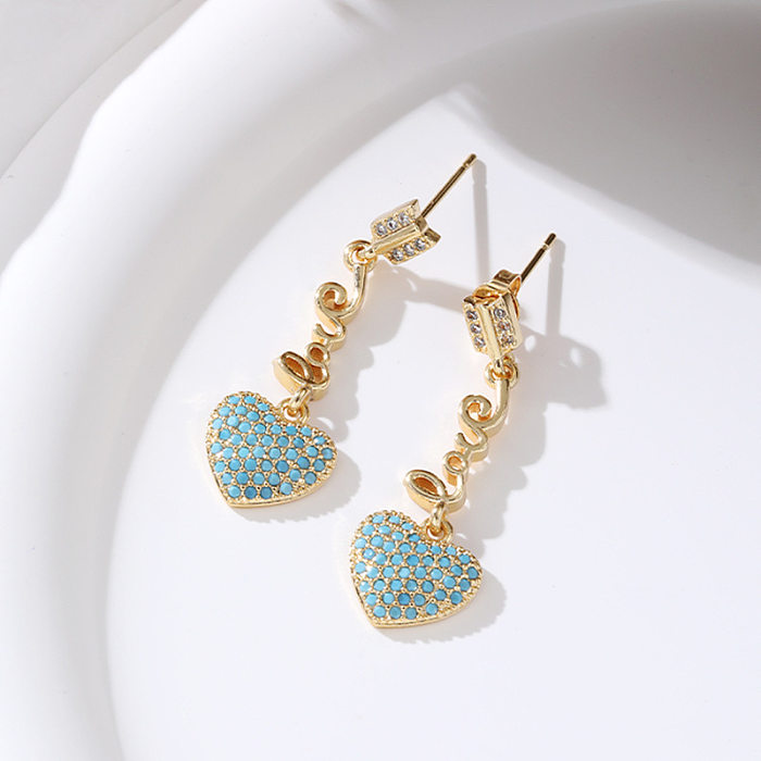 Fashion Heart Shape Copper Plating Zircon Drop Earrings 1 Pair