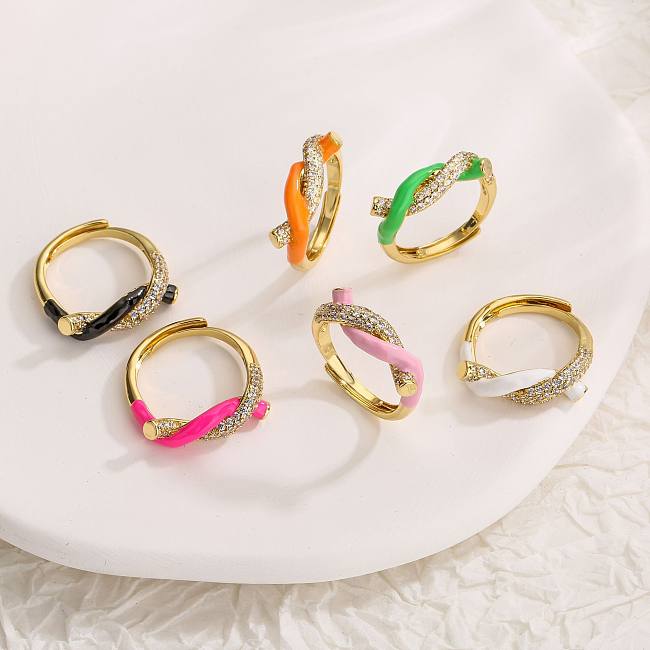 Anéis de cobre geométricos fashion esmalte zircão anéis de cobre