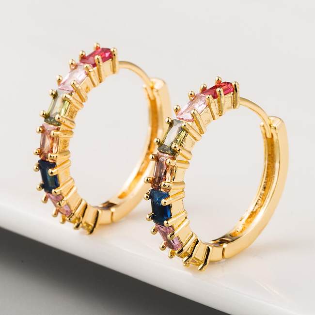 Copper Plated 18K Gold Inlaid Colorful Zircon Earrings Hip Hop Creative Fashion Earrings