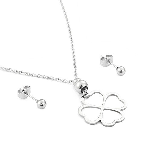 Simple Hollow Heart-shaped Stainless Steel Earrings Necklace Set Wholesale jewelry