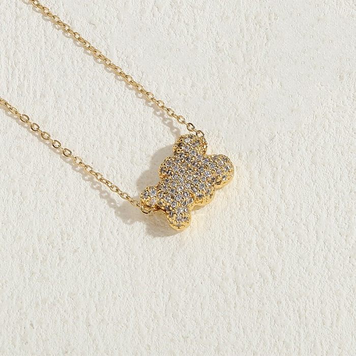 Elegant Bear Copper 14K Gold Plated Zircon Pendant Necklace In Bulk