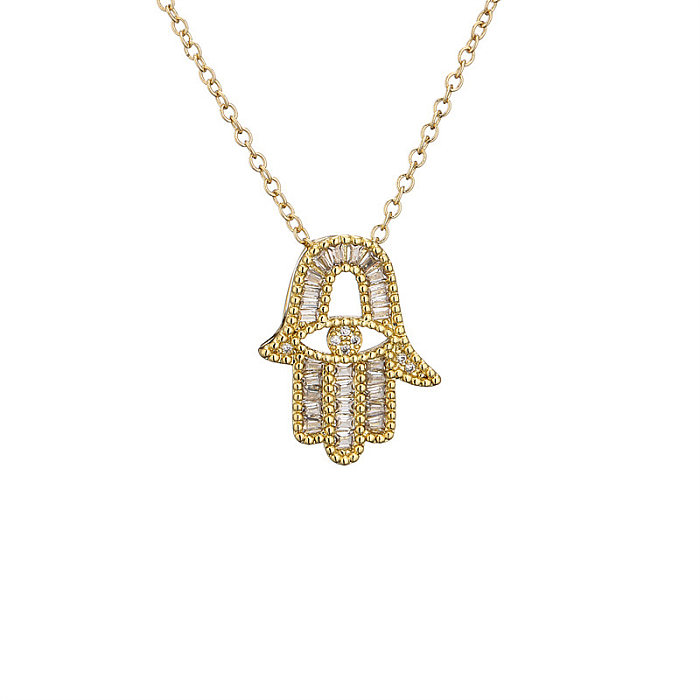Fashion Palm Copper Pendant Necklace Inlay Zircon Copper Necklaces