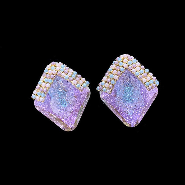 1 Pair Simple Style Shiny Rhombus Inlay Copper Crystal Ear Studs