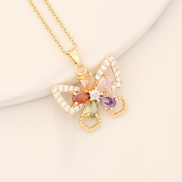 Romantic Sweet Commute Heart Shape Flower Copper Plating Inlay Zircon Pendant Necklace