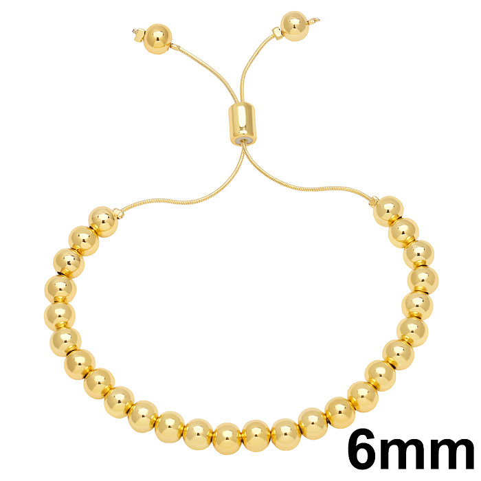 Basic Fashion Simple Style Round Copper Beaded Plating 18K Gold Plated Bracelets
