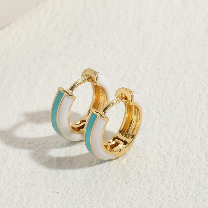 1 Pair Elegant Luxurious Classic Style Stripe Enamel Plating Copper 14K Gold Plated Hoop Earrings