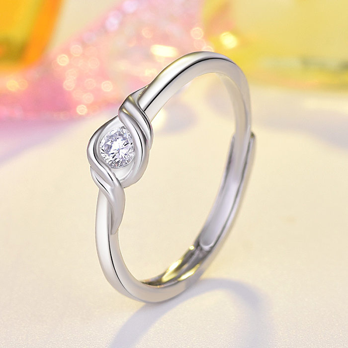 Simple Style Round Copper Plating Inlay Zircon Open Rings