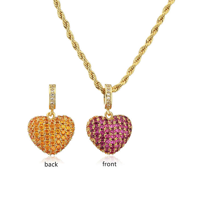 Collar de pendientes de diamantes de imitación con incrustaciones de cobre en forma de corazón de estilo simple