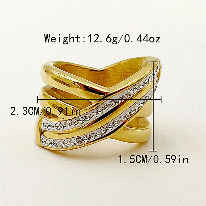 Commute Lines Stainless Steel Plating Inlay Zircon Gold Plated Rings