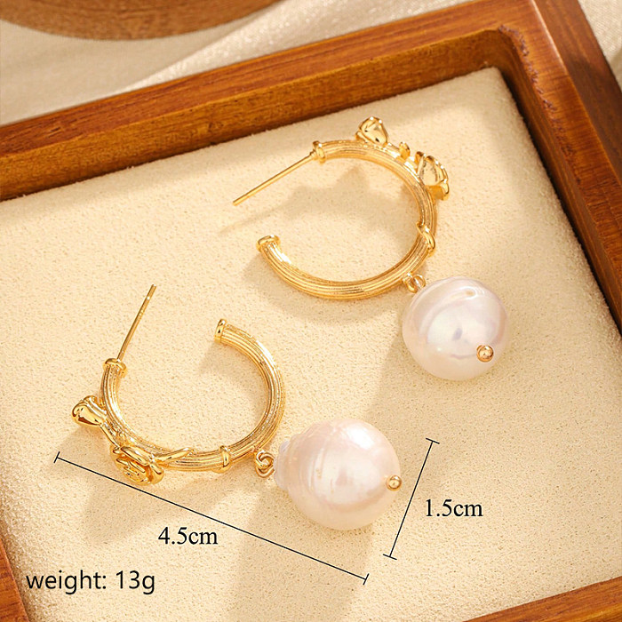 1 paire de boucles d'oreilles pendantes en cuivre plaqué or 18 carats, Style Vintage, Style Simple, fleur