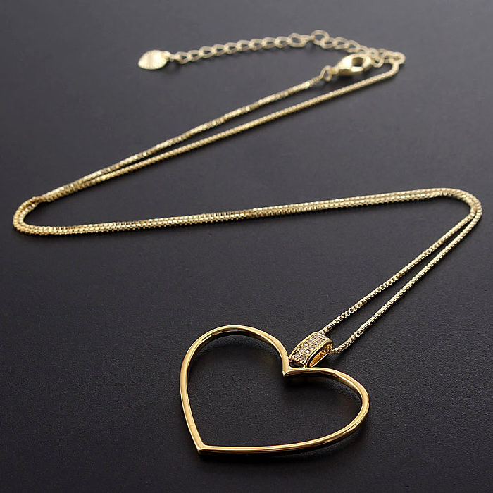 Collier pendentif en Zircon plaqué or blanc, en forme de cœur, Style Simple, en cuivre, plaqué or, en vrac