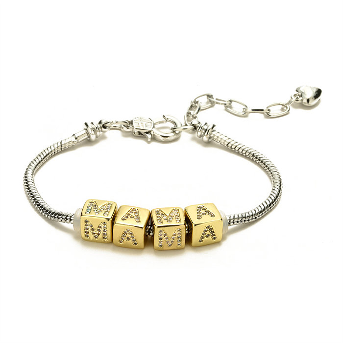 Bracelets plaqués or avec incrustation de cuivre avec lettre artistique MAMA