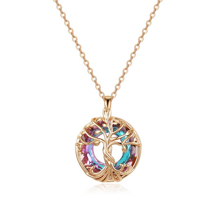Simple Style Round Copper Crystal Glass Pendant Necklace In Bulk