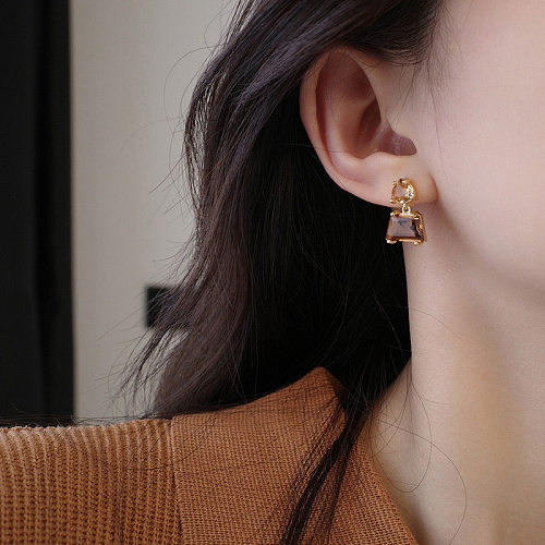 1 paire de boucles d'oreilles pendantes en cuivre, Style Simple, carré, Patchwork