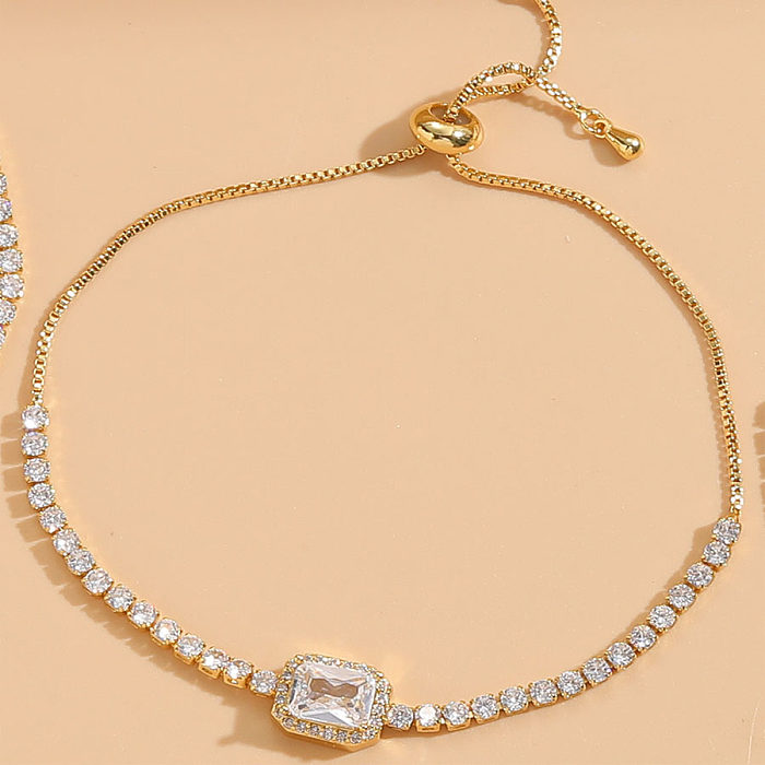 Cute Sweet Round Square Copper Plating Inlay Zircon 14K Gold Plated Bracelets