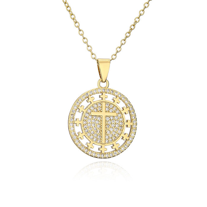 Religious Jewelry Copper-plated 18K Gold Zircon Cross Pendant Necklace