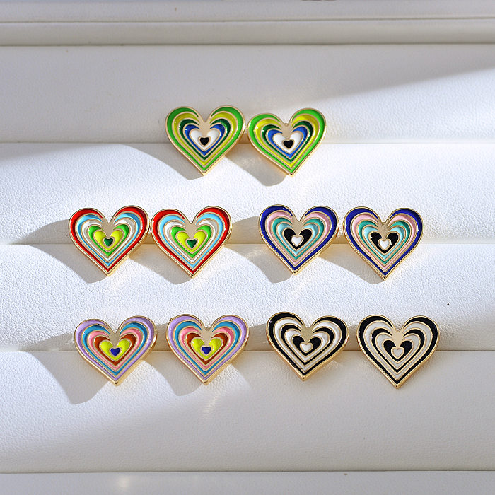 1 Pair Simple Style Heart Shape Enamel Copper Ear Studs