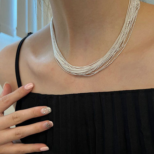 Fashion Geometric Imitation Pearl Copper Layered Chain Necklace