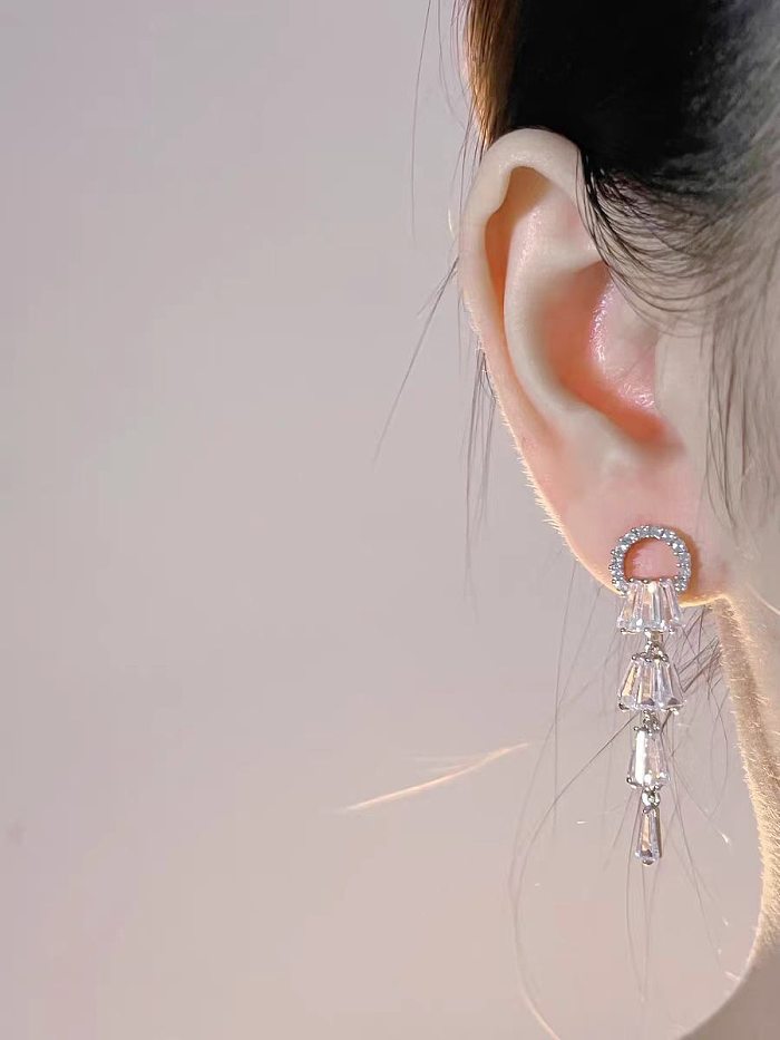 1 Pair Modern Style Geometric Plating Inlay Copper Artificial Gemstones Drop Earrings
