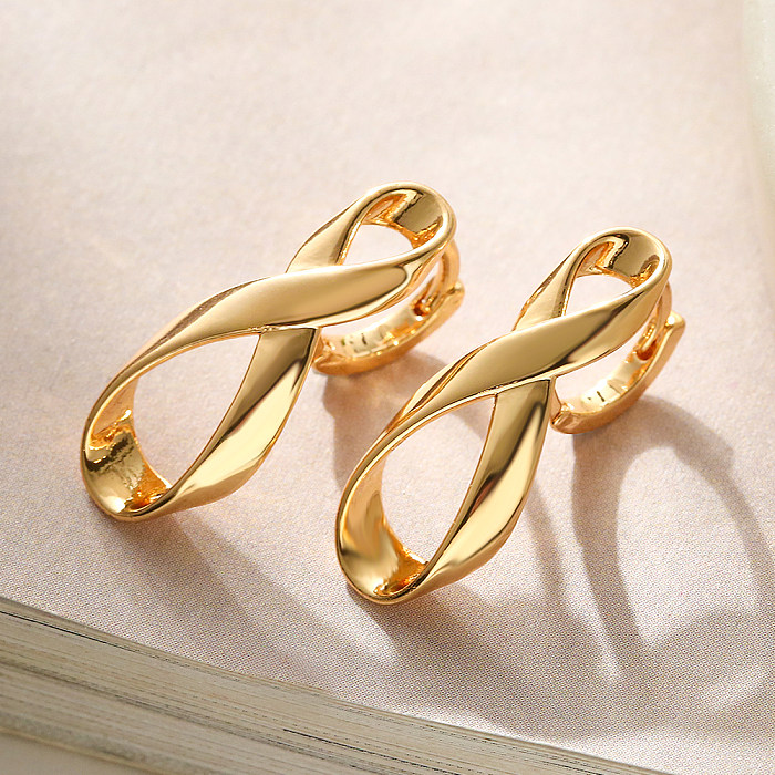 1 paire de boucles d'oreilles en cuivre plaqué or 18 carats, Style Simple, couleur unie