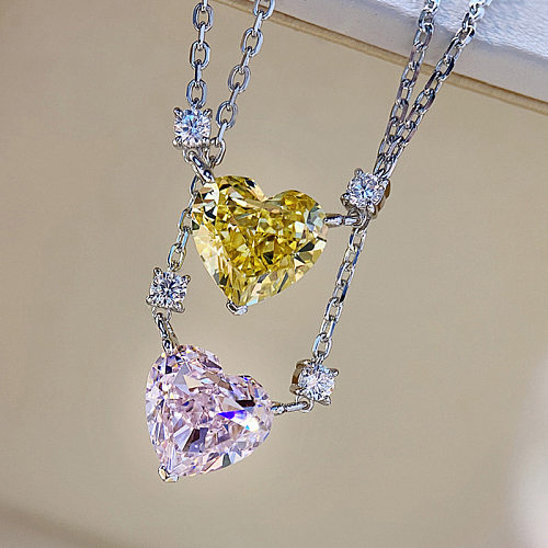 Sweet Heart Shape Copper Inlay Zircon Pendant Necklace 1 Piece