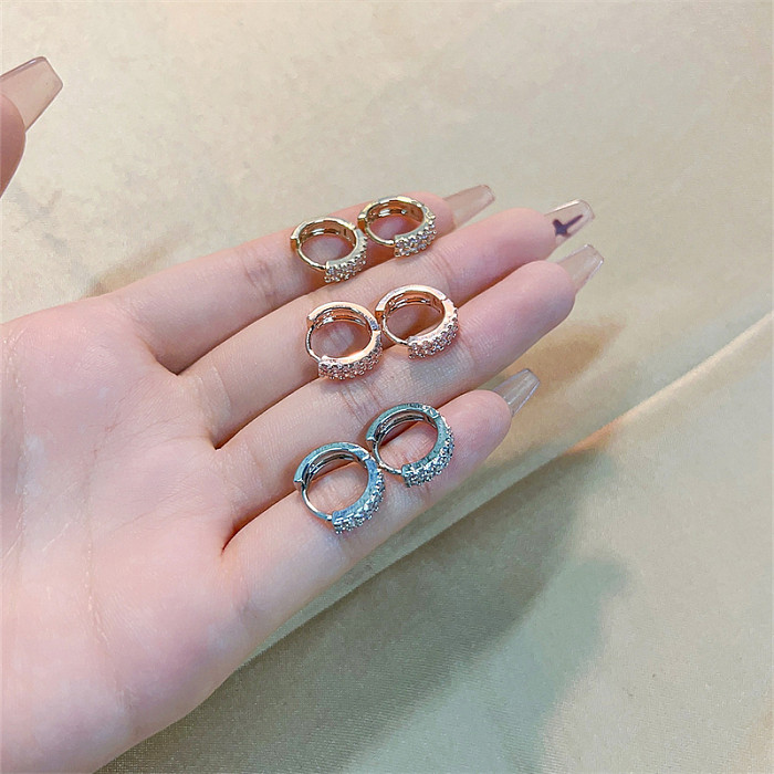 1 Pair Casual Sweet Simple Style Geometric Round Plating Inlay Copper Zircon Rose Gold Plated White Gold Plated Gold Plated Earrings