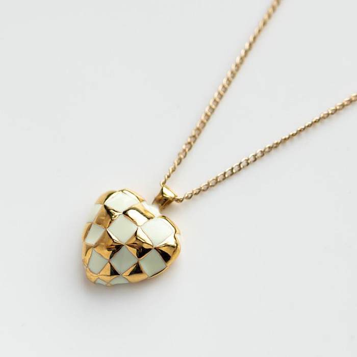 1 Piece Retro Plaid Heart Shape Checkered Copper Plating Pendant Necklace