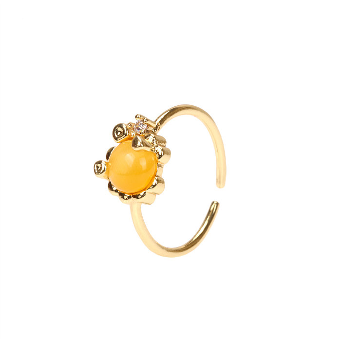 Retro senhora estilo simples geométrico cobre chapeamento inlay opala 18k banhado a ouro anéis brincos colar