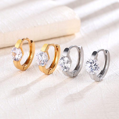 1 Pair Simple Style Round Plating Inlay Copper Zircon Earrings