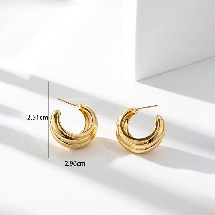 1 Pair Japanese Style French Style Simple Style C Shape Copper Earrings
