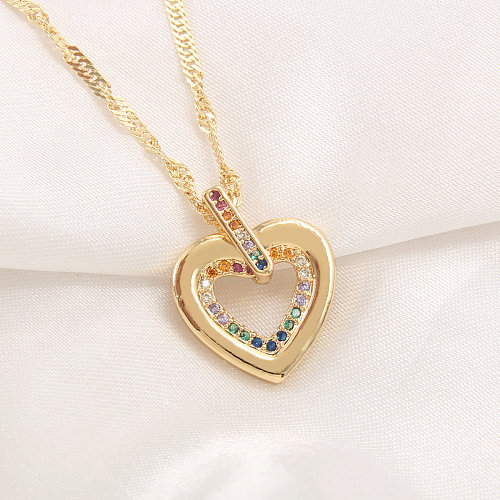 IG Style Simple Style Heart Shape Copper Gold Plated Zircon Pendant Necklace In Bulk