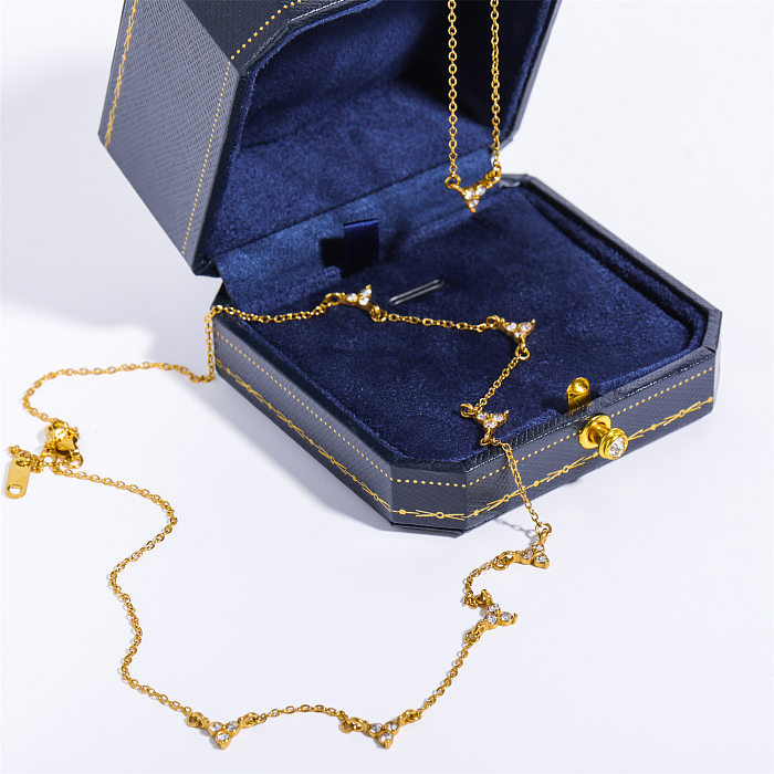 Retro punk estilo simples geométrico aço inoxidável chapeamento inlay zircon 18k banhado a ouro pulseiras colar