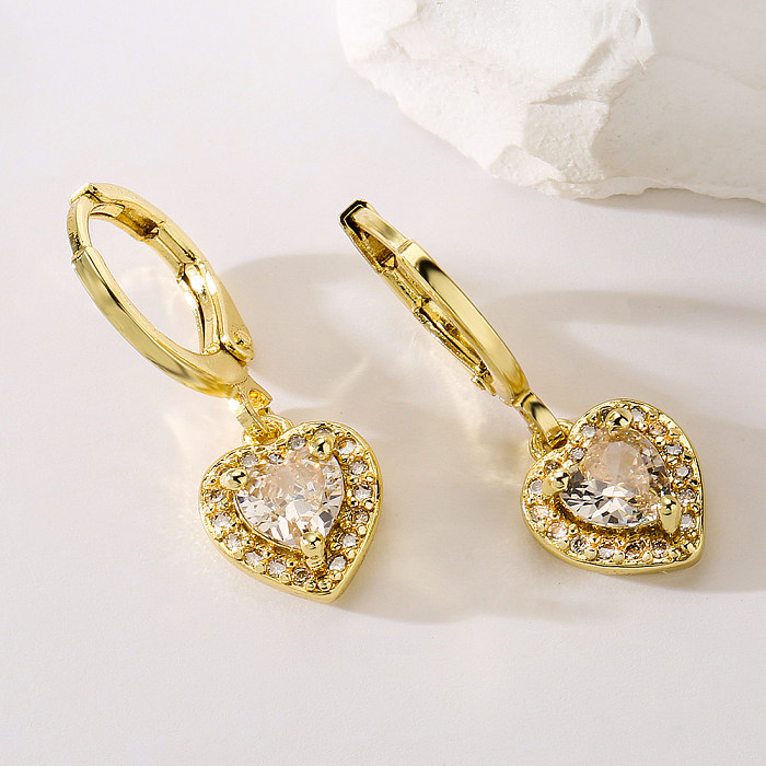 Fashion Heart Shape Copper Plating Zircon Earrings 1 Pair