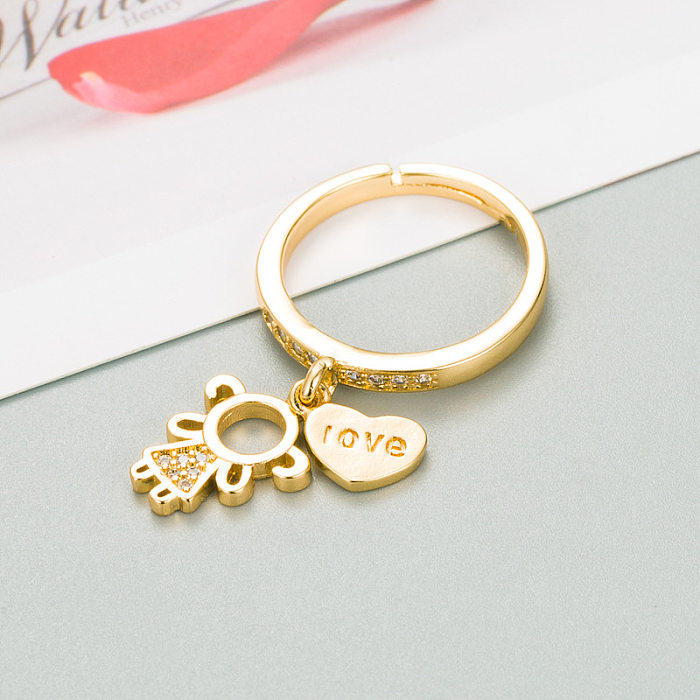 Simple Heart Copper Micro-inlaid Zircon 18K Gold Plated Open Ring