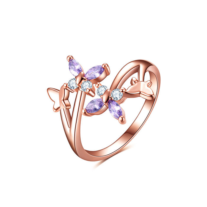 Lady Butterfly Copper Plating Inlay Zircon White Gold Plated Gold Plated Open Rings