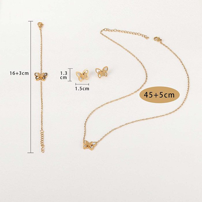 Elegant Vintage Style Simple Style Butterfly Stainless Steel Plating Inlay Shell Zircon 18K Gold Plated Bracelets Earrings Necklace