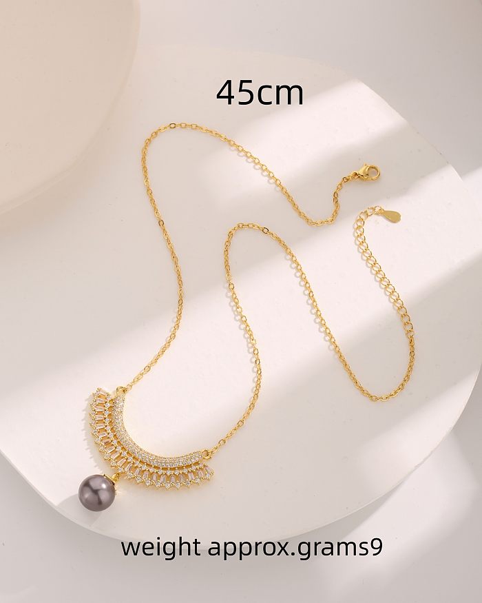 Collar con colgante de circonio chapado en oro de 18 quilates, flor de estilo francés lujoso, estilo vintage, perla artificial, cobre, a granel