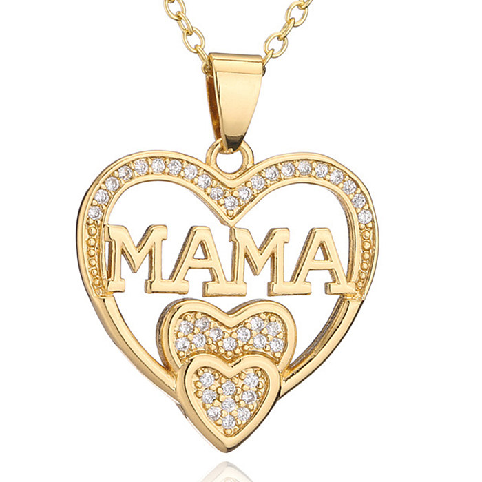 1 Stück Fashion MAMA Herzform Kupfer Inlay Zirkon Anhänger Halskette