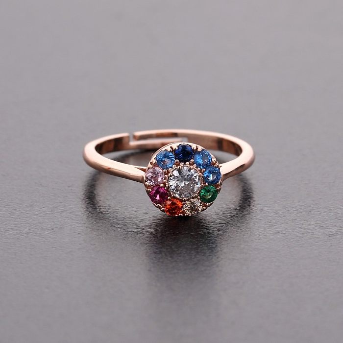 Elegant Glam Round Copper Plating Inlay Diamond Rose Gold Plated Open Rings