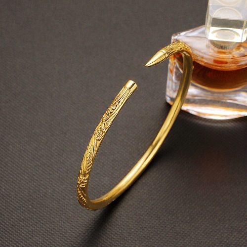 Pulseiras de punho banhado a ouro com gema estilo vintage, cor sólida, chapeamento de cobre