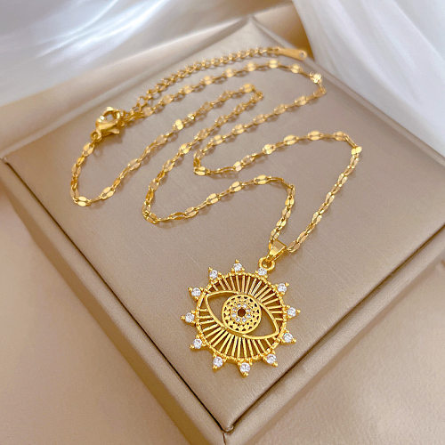 Fashion Eye Stainless Steel Copper Plating Rhinestones Pendant Necklace