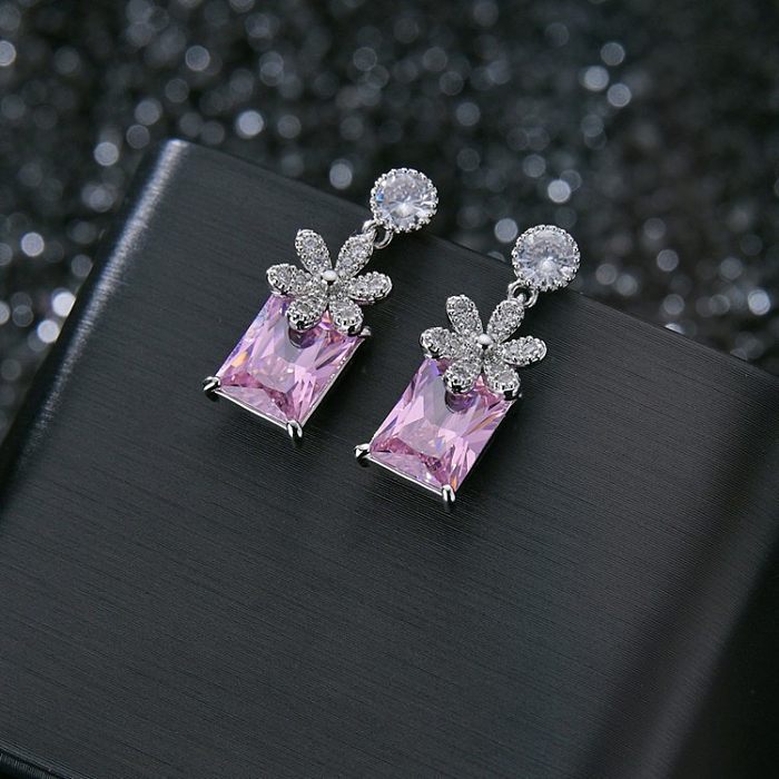 1 Pair Cute Flower Plating Inlay Copper Zircon Drop Earrings
