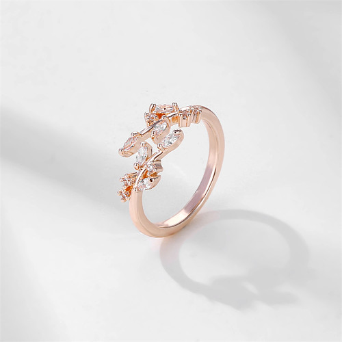 Casual Sweet Leaves Butterfly Copper Inlay Zircon Open Rings