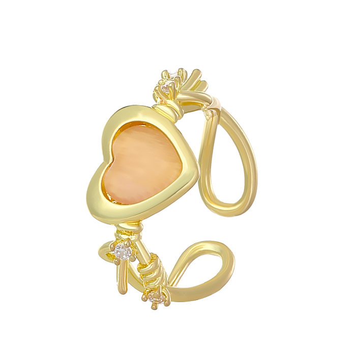 Anneau ouvert en Zircon opale avec incrustation de cuivre en forme de cœur de Style Simple